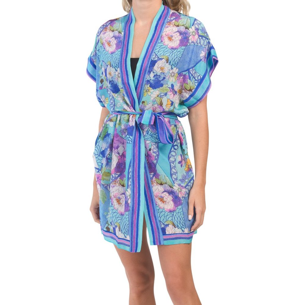 GOTTEX $298 100% Silk Samosir Belted Kimono Cover-up S